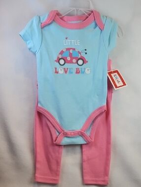 Little Love Bug Baby 2pc Bodysuit & Ruffle On Pants Set